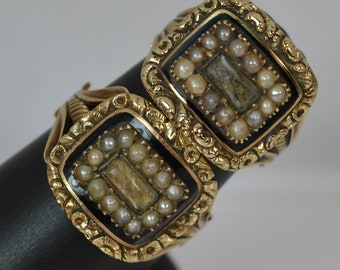 Antique 15K Georgian Pearl & Enamel Mourning Rings