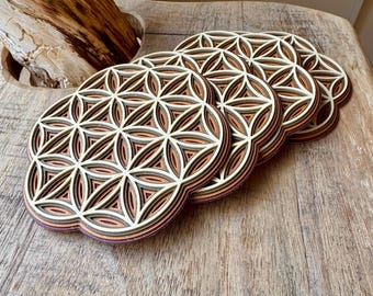 3D Printed Wood Coasters - Seed of Life