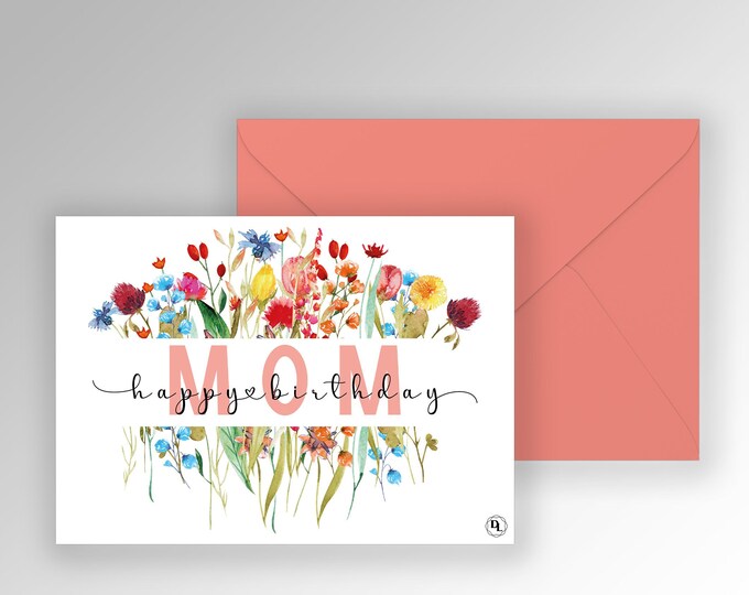 Printable Watercolor Floral Happy Birthday Card for Mom Mother's ...