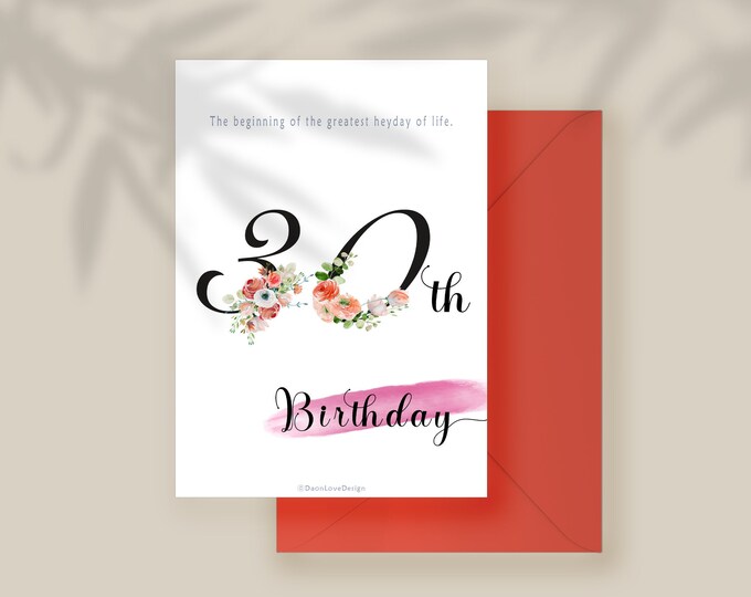 Printable Happy 30st Birthday Greeting Card 30 Years Old Birthday Card ...