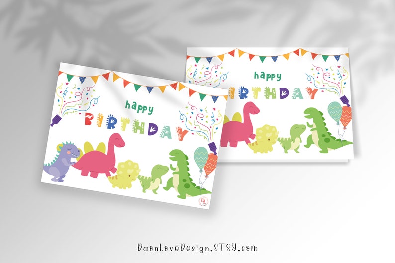 Printable Dinosaurs Happy Birthday Greeting Card Dino | Etsy