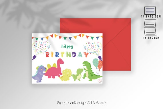 Printable Dinosaurs Happy Birthday Greeting Card Dino | Etsy