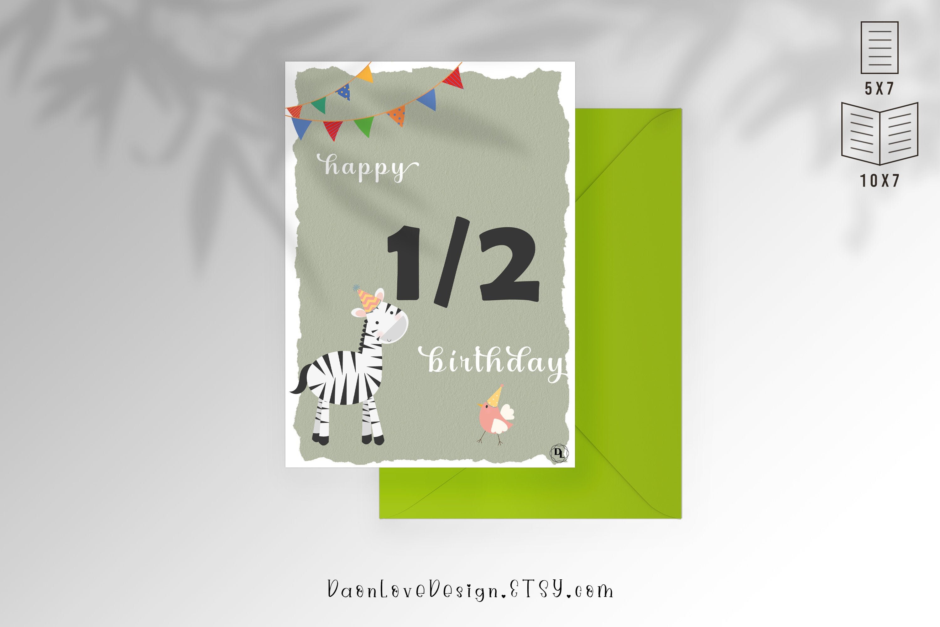 Printable Animal Happy Half Birthday Greeting Card Happy 1 2 Etsy