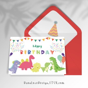 Printable Dinosaurs Happy Birthday Greeting Card Dino | Etsy