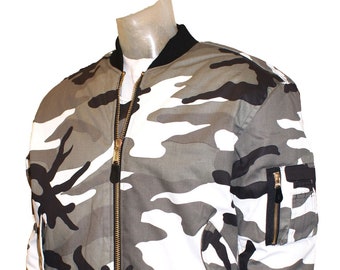 Classic Bomber Jacket Urban Camo Black & White- From XXS to 8XL- Camouflage