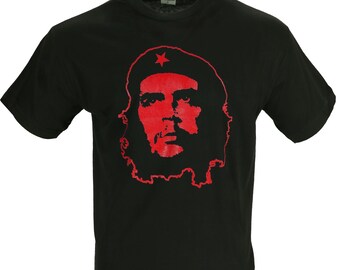 Retro Iconic Che Red Silhouette Printed T-shirt Black Tee Top