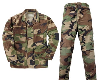 Army Uniform Vintage Original US Military Surplus Preloved BDU Ripstop Top & Trouser Full Set Woodland Camo Combat Dress Outfit Army Uniform Vintage Original US Military Surplus Preloved BDU Ripstop Top & Trouser Full Set Woodland Camo Combat Dress Outfit