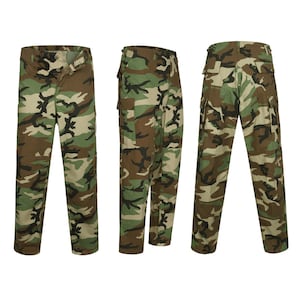 Pantalón BDU Tru-spec original de EE. UU., estilo camuflaje de bosque, resistente y duradero, con trabillas para cinturón, cintura ajustable, lazos de nailon para piernas, estilo vintage.
