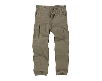 Moleskin Trousers Olive Green Army Style Heavy Duty Cotton Military Cargo Pant Old Vintage Stonewashed Look
