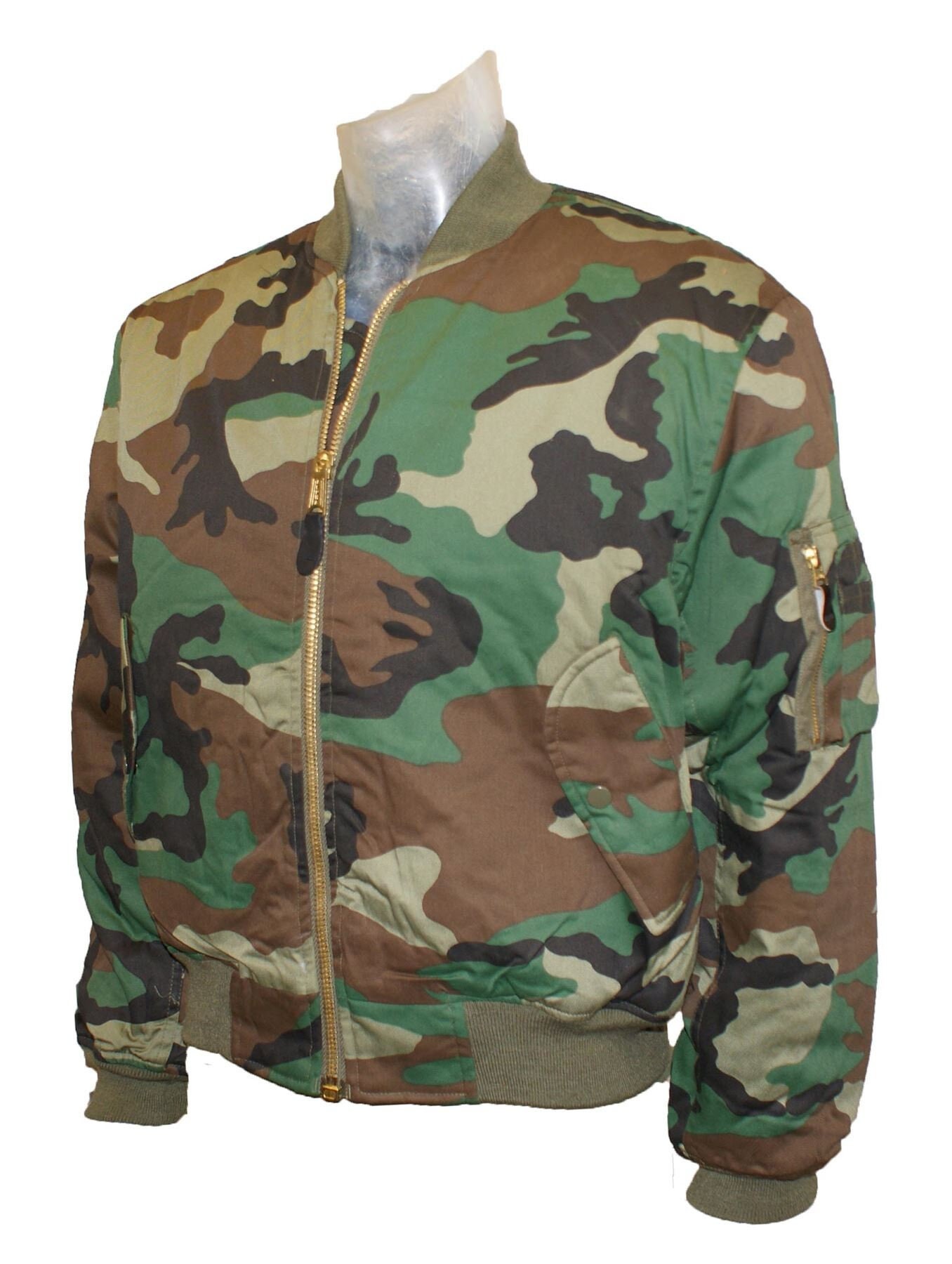 Classic Bomber Jacket Woodland Camo Green, Brown & Black Classic Bomber Jacket Woodland Camo Green, Brown & Black