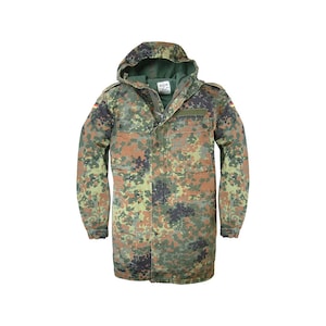 Original German Parka Army Military Hooded Jacket Field Flecktarn Camo Surplus Preloved Used Condition Camouflage Vintage Coat