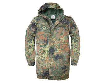 Original German Parka Army Military Hooded Jacket Field Flecktarn Camo Surplus Preloved Used Condition Camouflage Vintage Coat