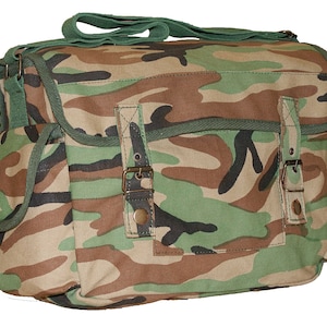 Vintage Sack Military Army Bag Shoulder Haversack Woodland Camo