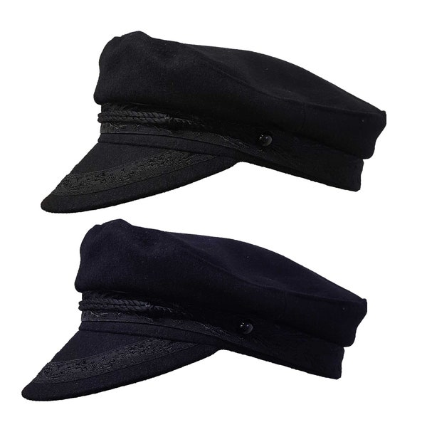 Yatchman's Hat Breton Braid Marine French Greek Style Wool Fisherman Traditional Cap Fishing Sailor Fancy Dress Uniform