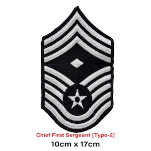 May include: Black and white embroidered patch with a diamond and star design. The patch is shaped like a chevron and has the text "Chief First Sergeant [Type-2] 10cm x 17cm".