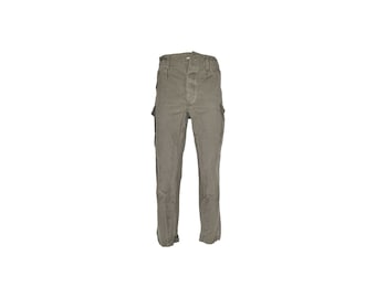 Original Vintage German Moleskin Trousers Olive Green Army Surplus Used Soft Cotton Pant