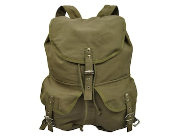 Vintage Army Style Canvas Backpack Travel Laptop Uni School Bag Olive