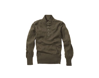 Vintage US 5 Button Khaki Brown Sweater Original US Pullover Army Military Jumper Size Small