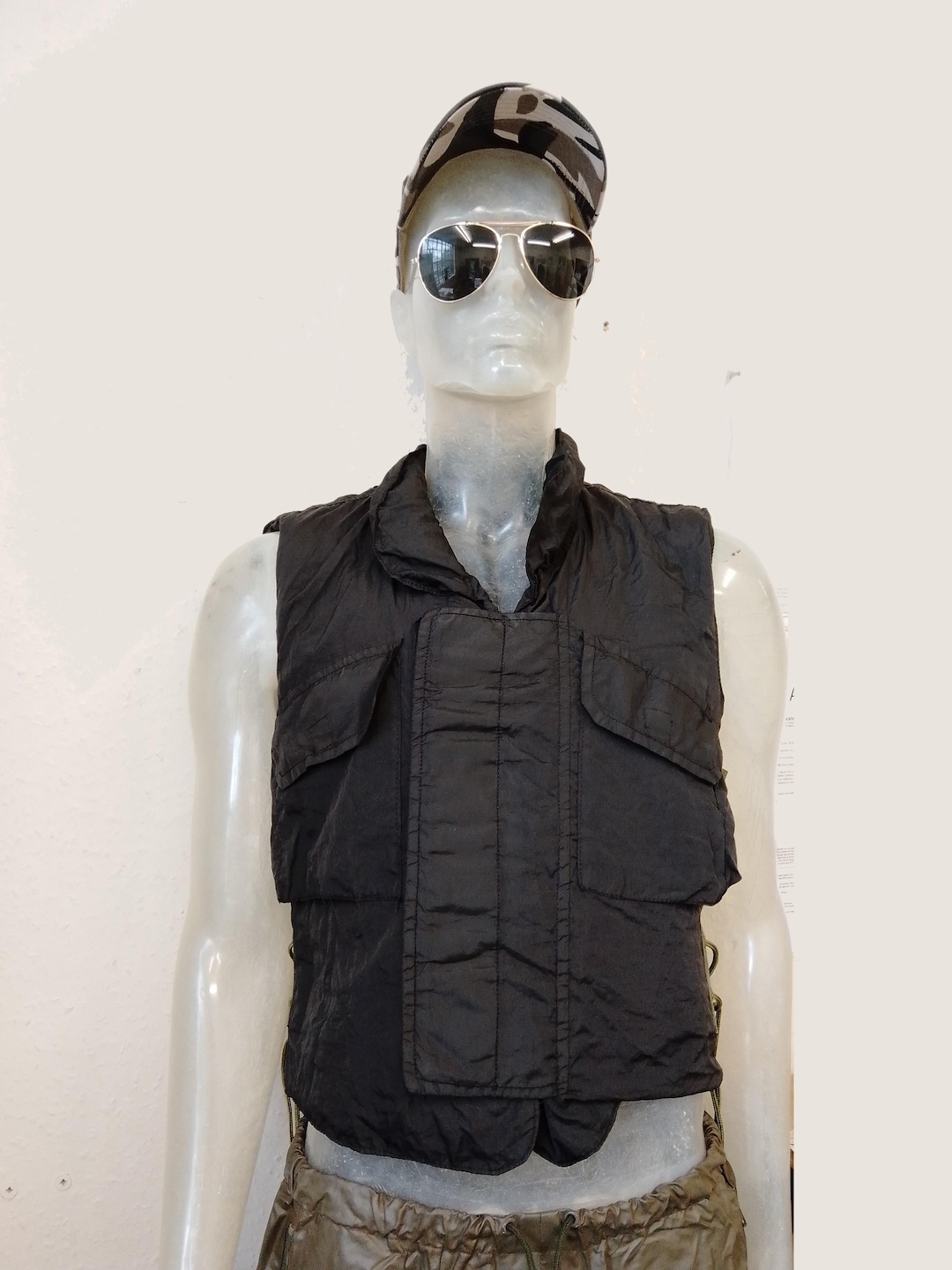 Vintage Military Vest Army Lightweight Waistcoat Dyed Black 80s