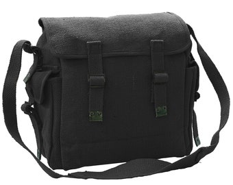 Vintage Canvas Bag With Lateral pockets Web Shoulder Haversack Black Kit Bag