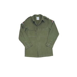 Original Army Surplus Vintage Issued Dutch Shirt Grade 1 Military Combat Long Sleeve Shirt Olive Green Used Condition