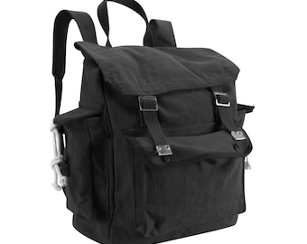 Retro Style Rucksack Black Backpack Web Canvas Vintage