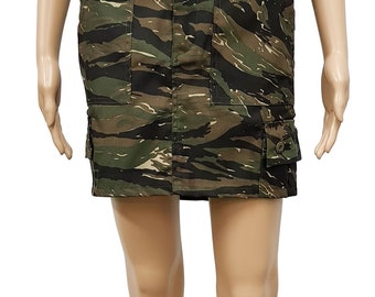 Trending Army Mini Skirt Tiger Stripe Camo Military Style Cargo Skirt