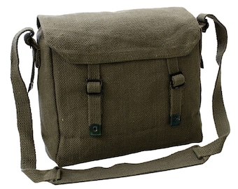 Vintage Canvas Bag Web Shoulder Haversack Olive Kit Bag