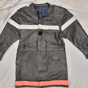 Vintage Leather Flameproof French Firefighter Jacket Veste d&#39;Intervention Pompier