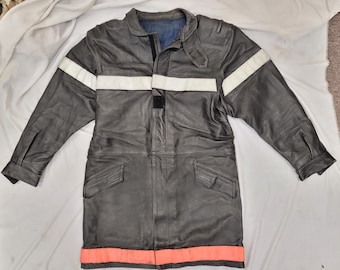 Free Shipping ! Vintage French Firefighters Leather Jacket