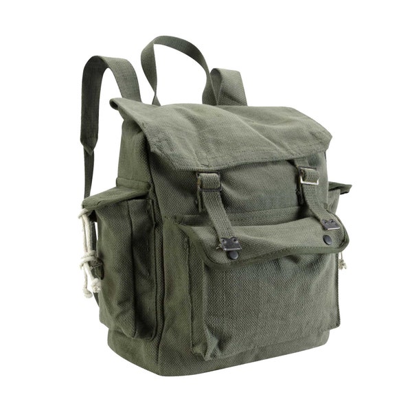 Retro Style Rucksack Olive Backpack Web Canvas Vintage