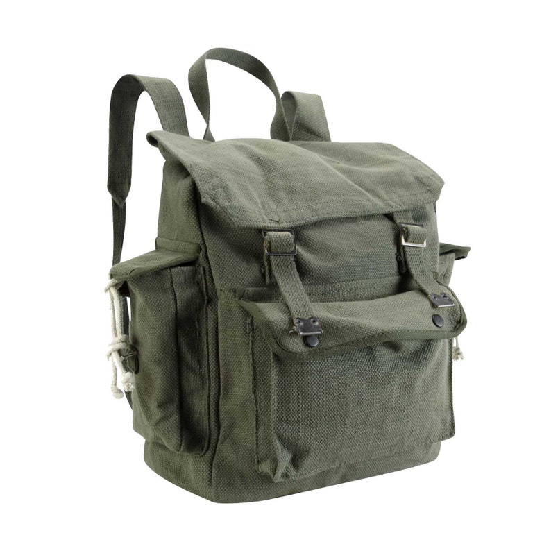 Retro Style Rucksack Olive Backpack Web Canvas Vintage image 1