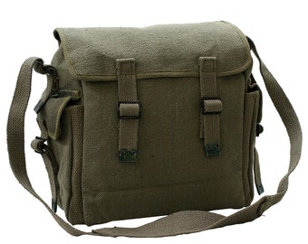 Vintage Canvas Tasche mit Seitentaschen Web Schulter Haversack Olive Green Kit Bag