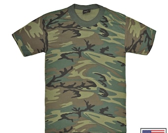 Army T-Shirt Original US Tee Swing Original Short Sleeve T-Shirt Military Top Surplus Woodland Camo Vintage Camouflage