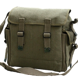 Vintage Canvas Bag With Lateral pockets Web Shoulder Haversack Olive Green Kit Bag