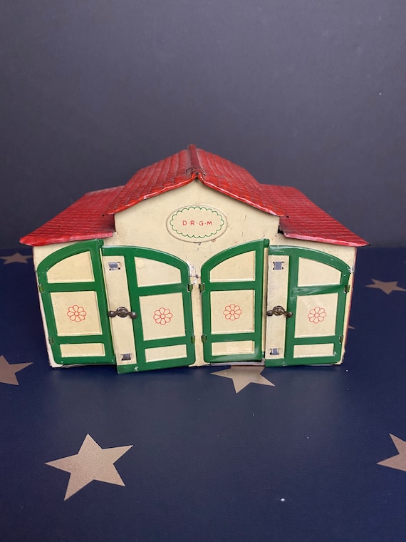 Antique Lehmann Tin Toy Garage With Sedan and Galop Cars - Etsy