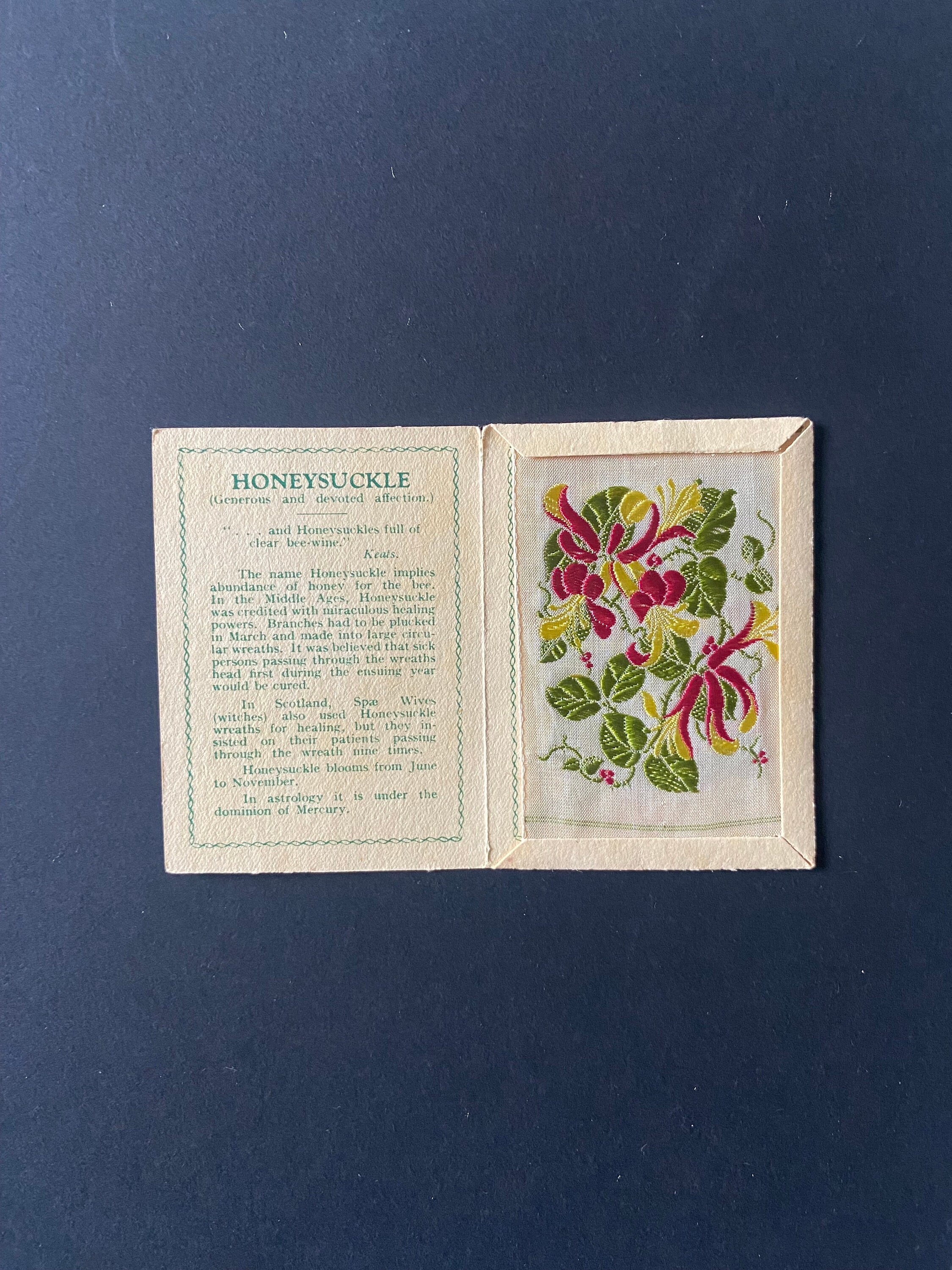 silk cigarette cards flowers Honeysuckle Silk Cigarette Card, Kensitas Cards