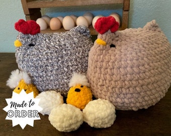 Poulet au crochet fait main - sur commande - Mama Chicken - Produit fini - Ferme - Peluche - Ferme - Cadeau