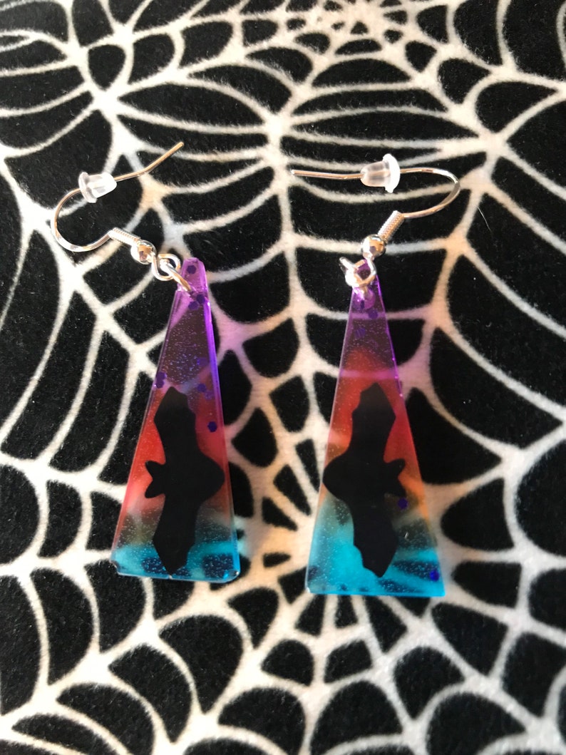 Rainbow Bat Triangle Spooky Earrings