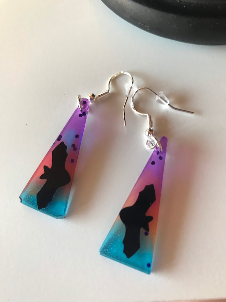 Rainbow Bat Triangle Spooky Earrings