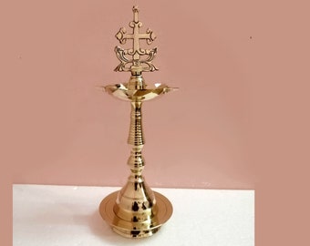 Christian Oil lamp with Sleeba Cross/Christian Traditional Lantern/Kurishu Vilakku,Christian nilavilakku, Cross on diya for Homes,Church etc