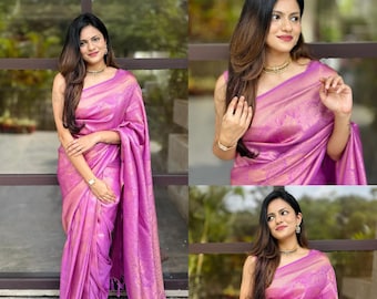 Kerala Ready To Wear Full Jaq Rose Colour Kubera Pattu Saree, Kerala Silk Saree ,Vishu ,Onam Saree,Handmade Designs, Wedding, Festival