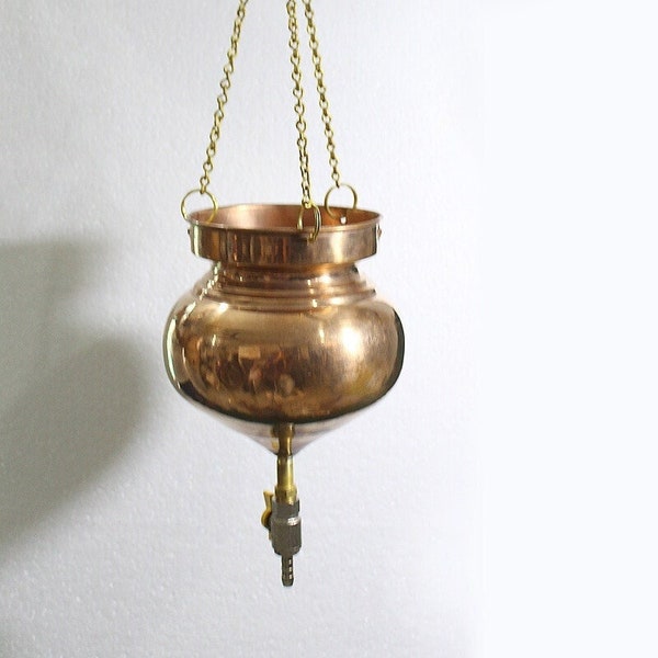 Copper Dhara Vessel Lota type,shirodhara  pot with brass chain, valve,nozzle, Panchakarma Pot,oil therapy,Dhara Patra for Ayurvedic Hospital