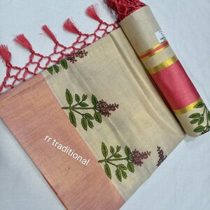 Kerala Tissue Kunjalam Tulasi Printed Set Saree, Stitched Blouse(02)