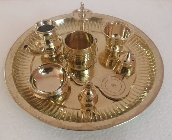 Ashtamangalya Set / Brass Pooja Thali Set worship Thali aarti Pooja Thali, Brass  Pooja Set -  Denmark