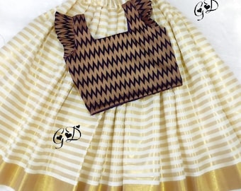 Pattu Pavadai Bluse für Alter 1-10 Jahre Mädchen Kind traditionelle Kleidung, Kinder indische Seidenkleid, Rock Bluse, Onam, Vishu, Weihnachten, Geburtstag