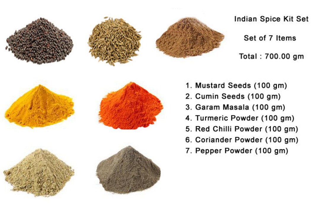 Indian Spice Kit Set of 7/ Vegan Spices / Natural Fresh Quality Indian