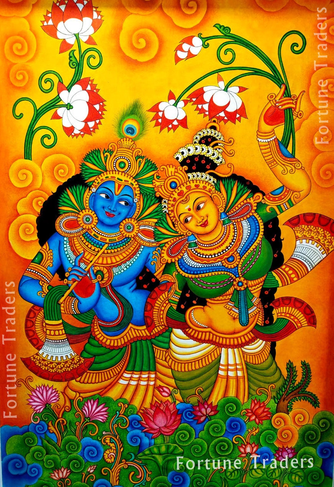 Buy Kerala Mural Painting Radha Madhavam Artwork Canvas Rolled ...