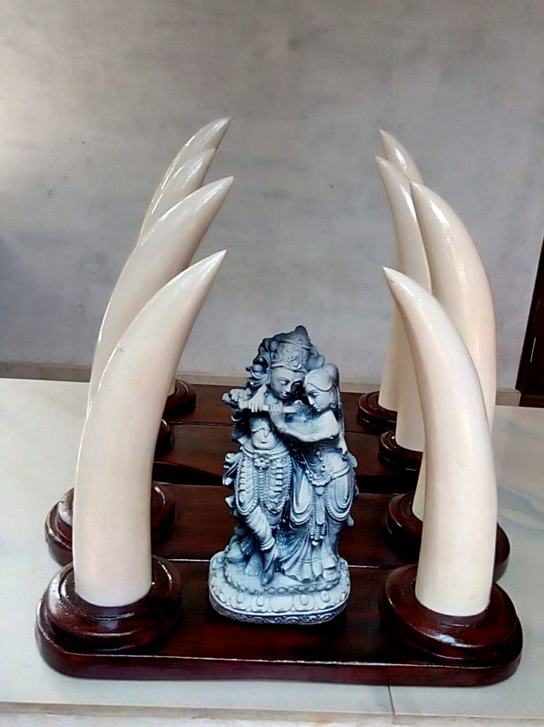 Elephant Tusk Pair Carved Wooden Decorative Elephant Etsy