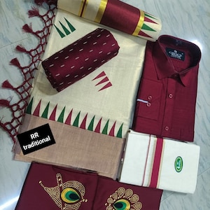 Beautiful hand worked Tissue Onam three piece suit